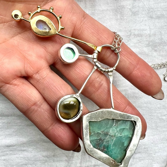 925 + 14k Quantum Quattro, Shivas Eye + Moonstone! Charm Necklace Pendant - Picture 9 of 9